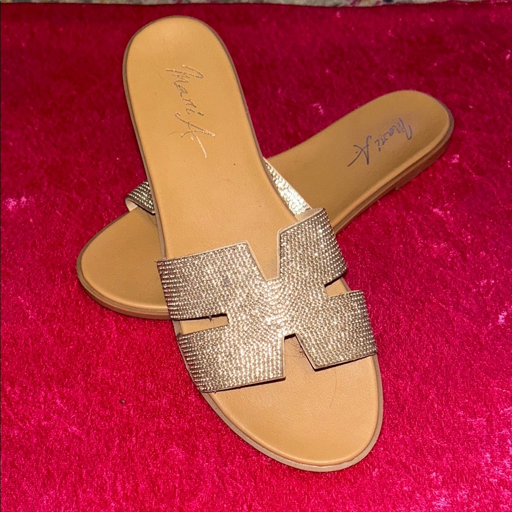 Silver Gem Adorned Slide Sandals